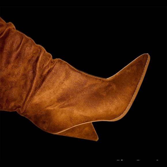 Pointed Toe Over The Knee High Heel Boots Chocolate - Picture 10 of 12